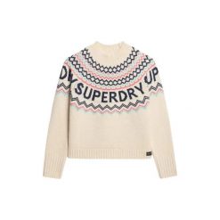 Wzorzysty sweter jacquard damski Superdry. Brązowe swetry klasyczne damskie Superdry., na zimę, bez kołnierzyka. W wyprzedaży za 346.95 zł.