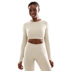 Damska bezszwowa sportowa koszulka crop top z długim rękawem Fitness Siroko Vi. Brązowe bluzki sportowe damskie SIROKO, bez wzorów, z materiału, bez ramiączek. Za 127.00 zł.