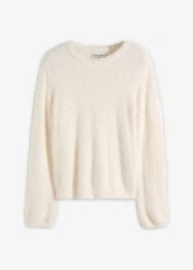 Sweter z pluszu z miękkiej wiskozy. Białe swetry klasyczne damskie bonprix, z wiskozy, bez kołnierzyka. Za 99.99 zł.