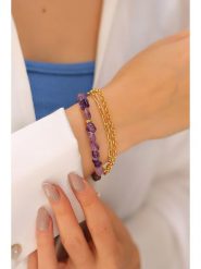 Pierres delicates Pozłacana bransoletka z ametystami rozmiar: onesize. Fioletowe bransoletki damskie Pierres delicates, pozłacane. Za 34.99 zł.