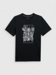 4F T-shirt regular z nadrukiem męski - czarny XL. Czarne t-shirty męskie 4f, m, bez wzorów, z dzianiny, bez kołnierzyka. Za 69.99 zł.