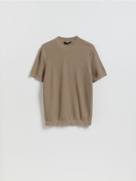 Strukturalny sweter - brązowy. Brązowe swetry męskie Reserved, l, bez wzorów, z bawełny, bez kołnierzyka. Za 99.99 zł.