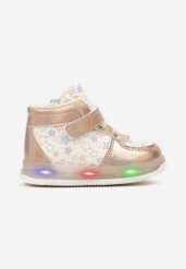 Złote Płaskie Buty Sportowe Sneakersy ze Skórzaną Wkładką w Gwiazdki z Brokatem Jocelv. Żółte botki dziewczęce Born2be, bez wzorów, bez ramiączek. Za 54.99 zł.