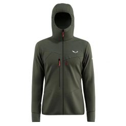 Polarowa bluza z kapturem Salewa Agner. Zielone bluzy sportowe męskie Salewa, bez wzorów, z polaru, sportowe, bez kołnierzyka, bez ramiączek. Za 617.50 zł.