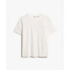 Damska koszulka z haftem Superdry Essential Logo. Białe bluzki damskie Superdry., bez wzorów, bez kołnierzyka, bez ramiączek. Za 96.10 zł.