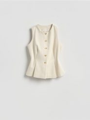 Kamizelka - kremowy. Białe kamizelki damskie Reserved, l, z bawełny. Za 139.99 zł.