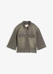 Kurtka jeansowa, rękaw 3/4. Szare kurtki damskie bonprix, bez wzorów, z jeansu, bez kaptura. Za 189.99 zł.