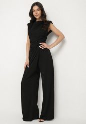Czarny Kombinezon Bez Rękawów z Ozdobnym Marszczeniem Sepalene. Czarne kombinezony damskie Born2be, na wiosnę, m, bez wzorów, eleganckie, bez kołnierzyka, bez ramiączek. Za 159.99 zł.