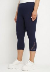 Granatowe Legginsy z Bawełny 3/4 z Koronką Mavirene. Niebieskie legginsy damskie Born2be, plus size, bez wzorów, z bawełny. Za 29.99 zł.
