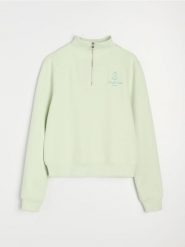 Bluza half-zip z ozdobnym haftem - zielony. Zielone bluzy bez kaptura damskie Sinsay, l. Za 49.99 zł.