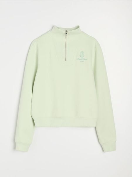 Bluza half-zip z ozdobnym haftem - zielony. Zielone bluzy bez kaptura damskie Sinsay, l. Za 49.99 zł.