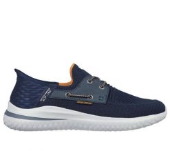Buty sportowe Sneakersy męskie, Slip-Ins: Delson 3.0 - Roth. Niebieskie buty sportowe na co dzień męskie Skechers, z materiału, bez zapięcia, trekkingowe. Za 349.99 zł.