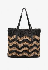 Czarno-Beżowa Torebka na Rączkach w Stylu Boho i Plecionki Torpia. Czarne torebki klasyczne damskie Renee, bez wzorów, bez dodatków. Za 149.99 zł.