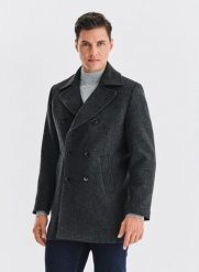 PAKO LORENTE – Szary płaszcz dwurzędowy z wełną. Szare płaszcze męskie Pako Lorente, na zimę, bez wzorów, z poliesteru. Za 499.99 zł.