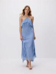 Wiskozowa sukienka z falbankami - mid blue. Niebieskie sukienki damskie Reserved, l, bez wzorów, z tkaniny, bez kołnierzyka, bez ramiączek. Za 279.99 zł.