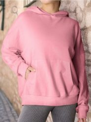 Bluza hoodie z kieszenią - różowy. Czerwone bluzy bez kaptura damskie Sinsay, l, z dzianiny. W wyprzedaży za 22.99 zł.