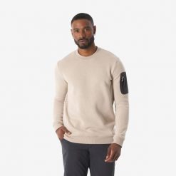 Sweter turystyczny męski Quechua NH100. Brązowe swetry męskie QUECHUA, l, bez wzorów, z bawełny, bez kołnierzyka. Za 89.99 zł.
