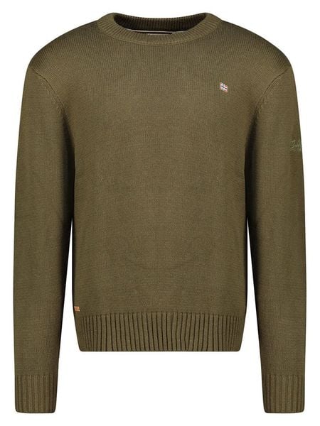 Geographical Norway Sweter "Flinder" w kolorze khaki rozmiar: S. Brązowe swetry męskie Geographical Norway, s, bez wzorów, z bawełny, bez kołnierzyka. Za 96.83 zł.