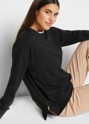 Bluza z mieszanki bawełny. Czarne bluzy bez kaptura damskie bonprix, z bawełny. Za 84.99 zł.