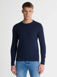 Sweter męski o teksturalnym splocie bawełniany granatowy Reylon 403. Niebieskie swetry męskie Big Star, l, bez wzorów, z bawełny, bez kołnierzyka. Za 199.99 zł.