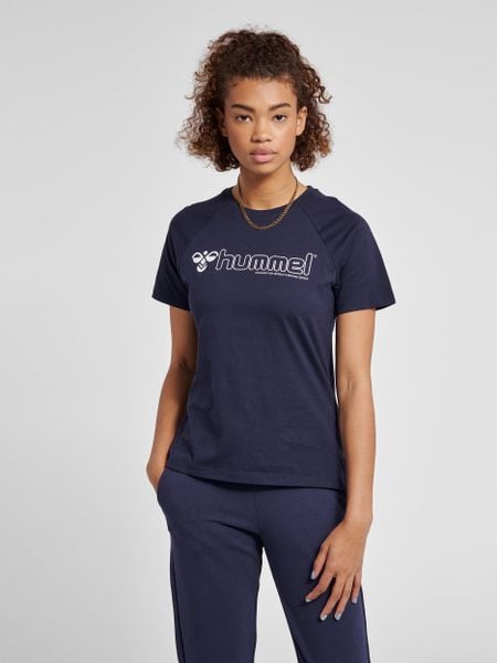 Koszulka damska Hummel Noni 2.0. Niebieskie bluzki sportowe damskie HUMMEL, xs, z bawełny, bez kołnierzyka, bez ramiączek. Za 92.00 zł.