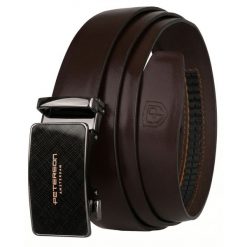 Skórzany, solidny pasek męski w ciemnobrązowym kolorze z automatyczną klamrą Peterson PTN A001 D.BROWN. Brązowe paski męskie Peterson, bez wzorów, ze skóry, eleganckie. Za 89.99 zł.