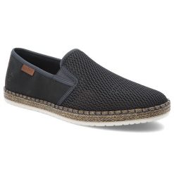 Niebieskie Espadryle Rieker Eleganckie Wsuwane Obuwie Męskie. Niebieskie buty wizytowe męskie Rieker, na lato, z jeansu, bez zapięcia. Za 319.00 zł.