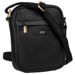 Skórzana, miejska torba męska na ramię - Peterson. Czarne torby męskie na ramię Peterson, bez wzorów, z materiału, na ramię, małe. Za 145.99 zł.