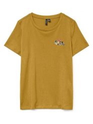 Vero Moda Koszulka w kolorze musztardowym rozmiar: XS. Żółte bluzki damskie Vero Moda, xs, bez wzorów, z bawełny, bez kołnierzyka, bez ramiączek. Za 48.16 zł.