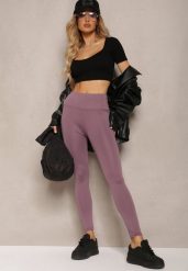 Fioletowe Sportowe Legginsy High Waist Vesara. Fioletowe legginsy damskie Renee, s, bez wzorów, z jeansu. Za 39.99 zł.
