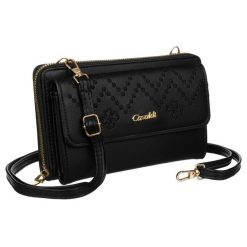 Portfel listonoszka 2w1 Cavaldi PU M-13-2268 Black czarny. Czarne portfele damskie 4U Cavaldi, z aplikacjami, ze skóry ekologicznej. Za 59.99 zł.