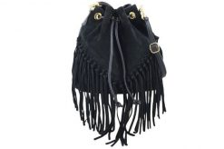 Torebka skórzana boho style - Czarna. Czarne torebki klasyczne damskie Barberinis, bez wzorów, ze skóry, małe, zamszowe, bez dodatków. Za 276.99 zł.