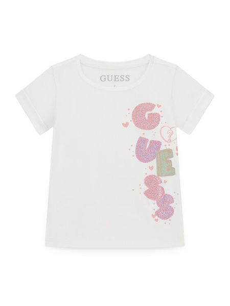 Guess T-Shirt K6GI05 K6YW4 Biały Regular Fit. Białe koszulki dziewczęce Guess, z aplikacjami, z bawełny, bez ramiączek. Za 74.99 zł.