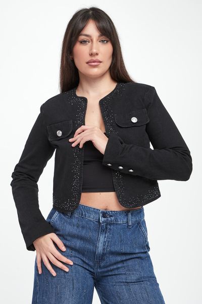 Kurtka jeansowa damska z kryształkami LIU JO. Kurtki damskie Liu Jo, bez wzorów, z jeansu, bez kaptura. Za 1,249.00 zł.