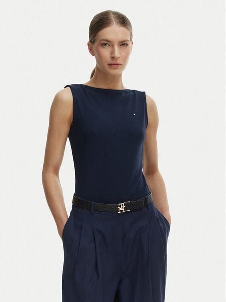 Tommy Hilfiger Top WW0WW47807 Granatowy Slim Fit. Niebieskie topy damskie Tommy Hilfiger, s, bez wzorów, z wiskozy, bez ramiączek. Za 224.99 zł.