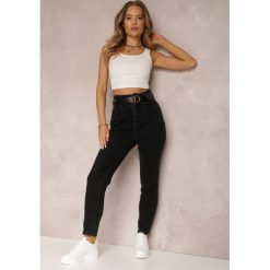Czarne Jeansy Mom Fit z Paskiem Astera. Czarne jeansy damskie Renee, z podwyższonym stanem. Za 119.99 zł.