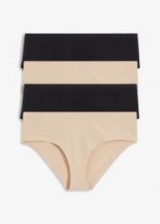 Figi panty z bawełną organiczną (4 pary). Brązowe figi damskie bonprix, bez wzorów, z bawełny. Za 91.96 zł.