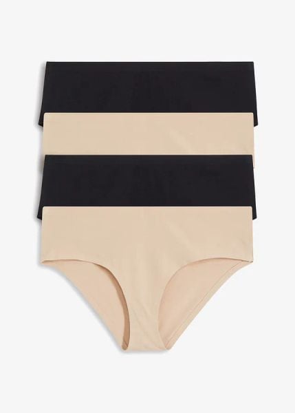 Figi panty z bawełną organiczną (4 pary). Brązowe figi damskie bonprix, bez wzorów, z bawełny. Za 91.96 zł.
