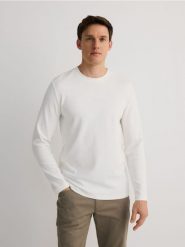 Bawełniana bluza regular fit - biały. Białe bluzy bez kaptura męskie Reserved, l, z bawełny. W wyprzedaży za 69.99 zł.