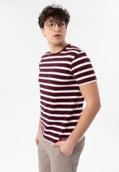 T-shirt w paski TM-HARALD. Czerwone t-shirty męskie Volcano, m, bez wzorów, z bawełny, bez kołnierzyka. Za 79.99 zł.