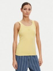 HUGO Top Datamia 50514489 Żółty Slim Fit. Żółte topy damskie Hugo, xs, bez wzorów, z bawełny, bez kołnierzyka. Za 119.99 zł.
