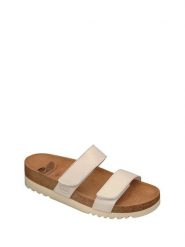 Scholl Skórzane klapki "Lusaka" w kolorze kremowym rozmiar: 41. Brązowe klapki damskie Scholl, bez wzorów, bez obcasa. Za 109.26 zł.