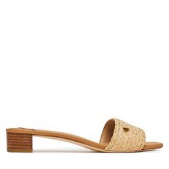Klapki LAUREN RALPH LAUREN. Brązowe klapki damskie Lauren Ralph Lauren, bez wzorów, bez obcasa. Za 489.99 zł.