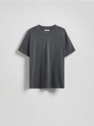 T-shirt z efektem sprania - ciemnoszary. Szare t-shirty damskie Reserved, l, bez wzorów, z bawełny, bez kołnierzyka. W wyprzedaży za 35.99 zł.