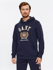 Gant Bluza Crest Hoodie 2006069 Granatowy Relaxed Fit. Niebieskie bluzy bez kaptura męskie Gant, l, z bawełny. Za 599.99 zł.