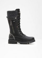 Kozaki sznurowane marki Mustang. Czarne kozaki damskie bonprix, bez obcasa. Za 379.99 zł.
