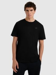 4F T-shirt regular gładki męski - czarny XXL. Czarne t-shirty męskie 4f, m, bez wzorów, bez kołnierzyka. Za 49.99 zł.