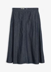 Spódnica jeansowa, z bawełny organicznej. Niebieskie spódniczki damskie bonprix, bez wzorów, z bawełny. Za 129.99 zł.