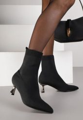 Czarne Botki Vices na Metalicznej Kaczuszce z Elastyczną Cholewką Vamile. Czarne botki damskie Renee, eleganckie, bez obcasa, na obcasie, bez zapięcia. Za 129.99 zł.