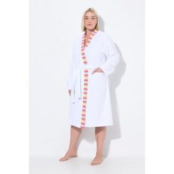 Damskie szlafrok z dzianiny dresowej brzegi w paski wiązany pasek długi rękaw. Białe szlafroki damskie Ulla Popken, l, bez wzorów, z bawełny, plus size. Za 279.99 zł.